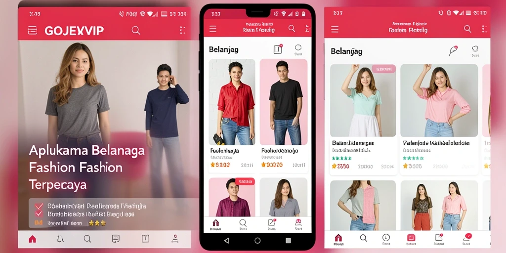 Tampilan antarmuka aplikasi GOJEKVIP dengan pilihan fashion yang menarik.