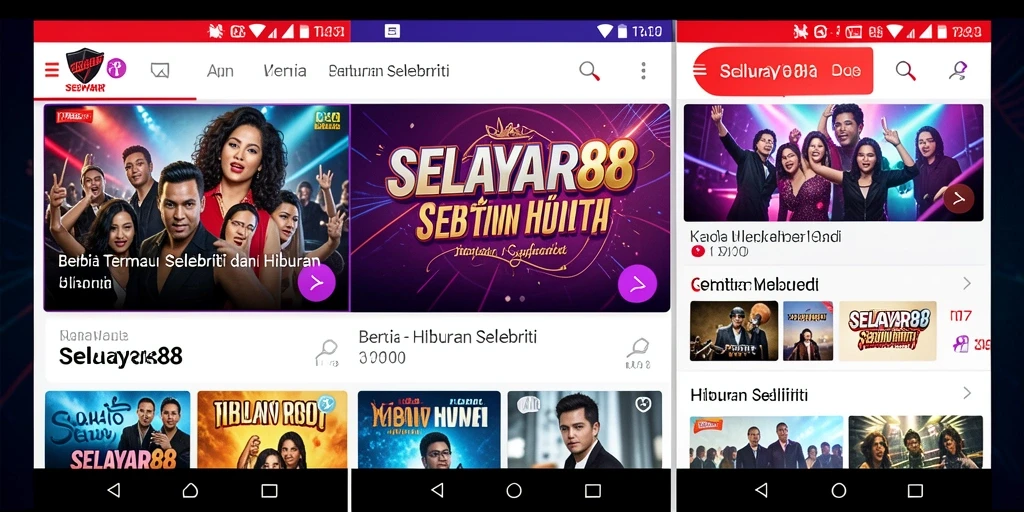 Antarmuka aplikasi SELAYAR88 dengan berbagai berita selebriti menarik.