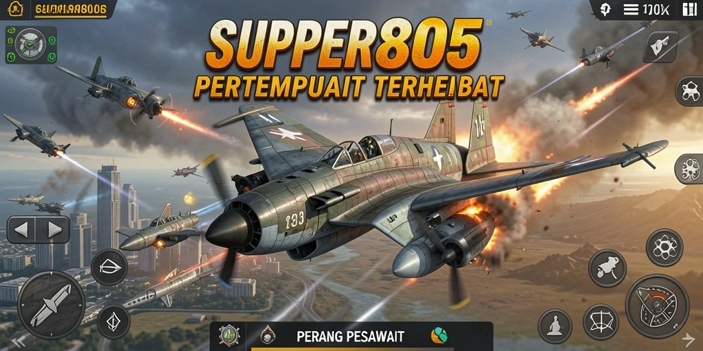 Antarmuka permainan Perang Pesawat yang dinamis dan menarik.