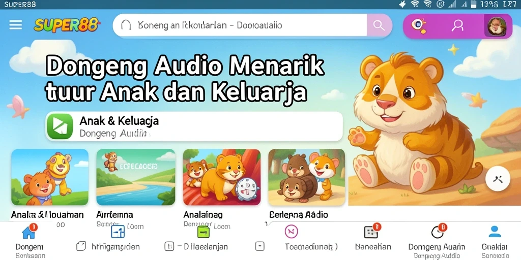 Antarmuka SUPER88 dengan pilihan dongeng audio yang menarik.