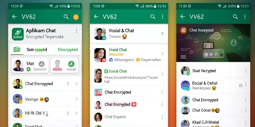 Tampilan antarmuka aplikasi VV62 untuk chatting aman.