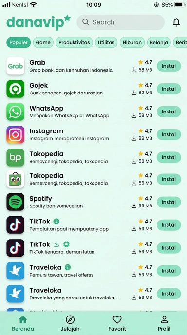 Aplikasi Populer & Kanal Uji – Danavip