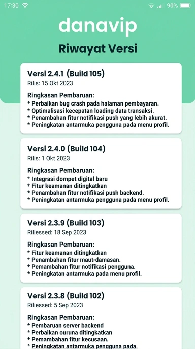 Riwayat Versi Aplikasi danavip Untuk Pengguna Android